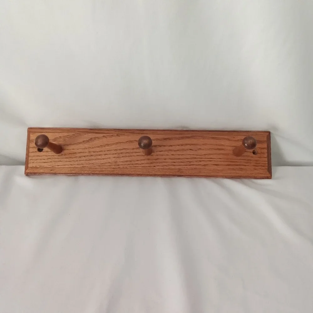 Solid Oak Wood Wall Mounted Coat Rack 3 Peg Hook Rail Entryway Organizer Brown
